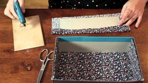 how to line a metal box with fabric|cardboard box covered in fabric.